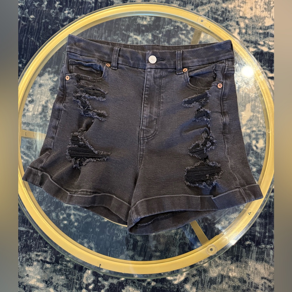 AE American Eagle Curvy Mom Shorts Size 4 Stretch Black Cutoff High Rise ripped